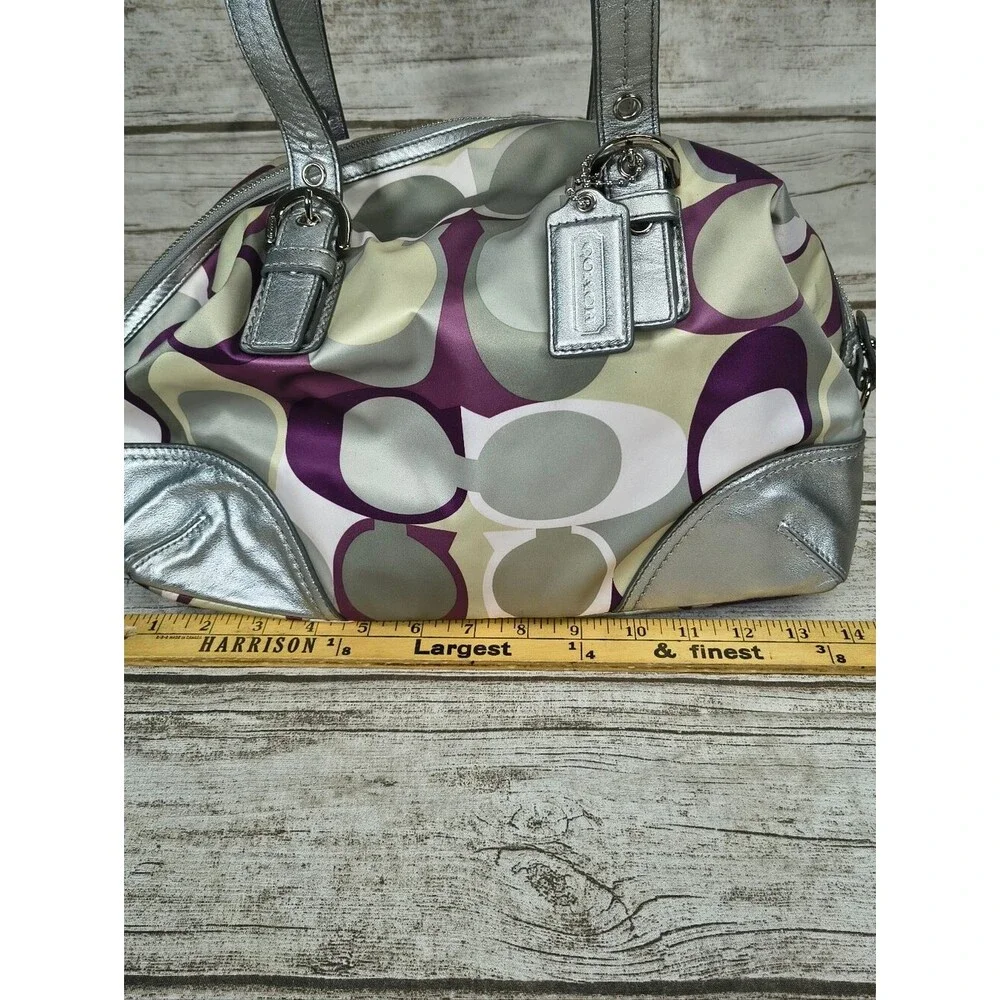 Coach Optic Convertible Scarf Print Carry All F17409 Purple Silver Taupe Sateen
